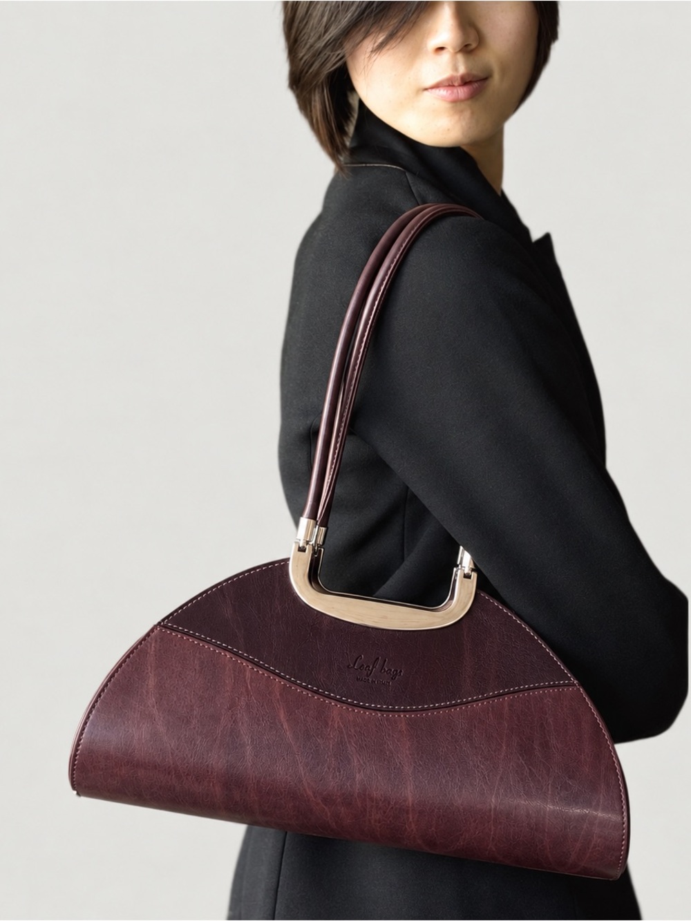Italian Structured Half Moon Shoulder Bag